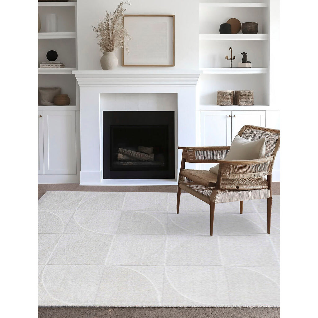 Alfombra boho de lana beige, hecha a mano, 140 x 200 cm — imagen 2