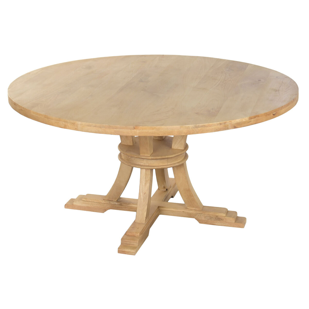 Mesa de comedor marrón y natural de madera, 150 x 150 x 76 cm