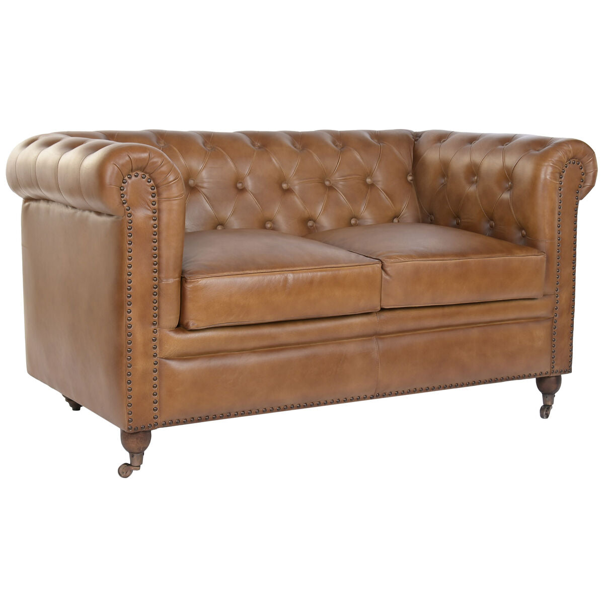 Sofá vintage marrón de piel, 148 x 80 x 72 cm