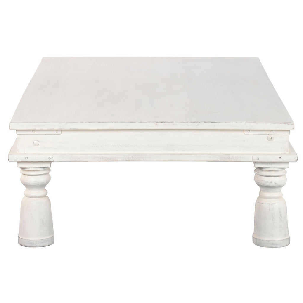 Mesa de centro de madera blanca, acabado decapé, 70x107x45cm — imagen 2