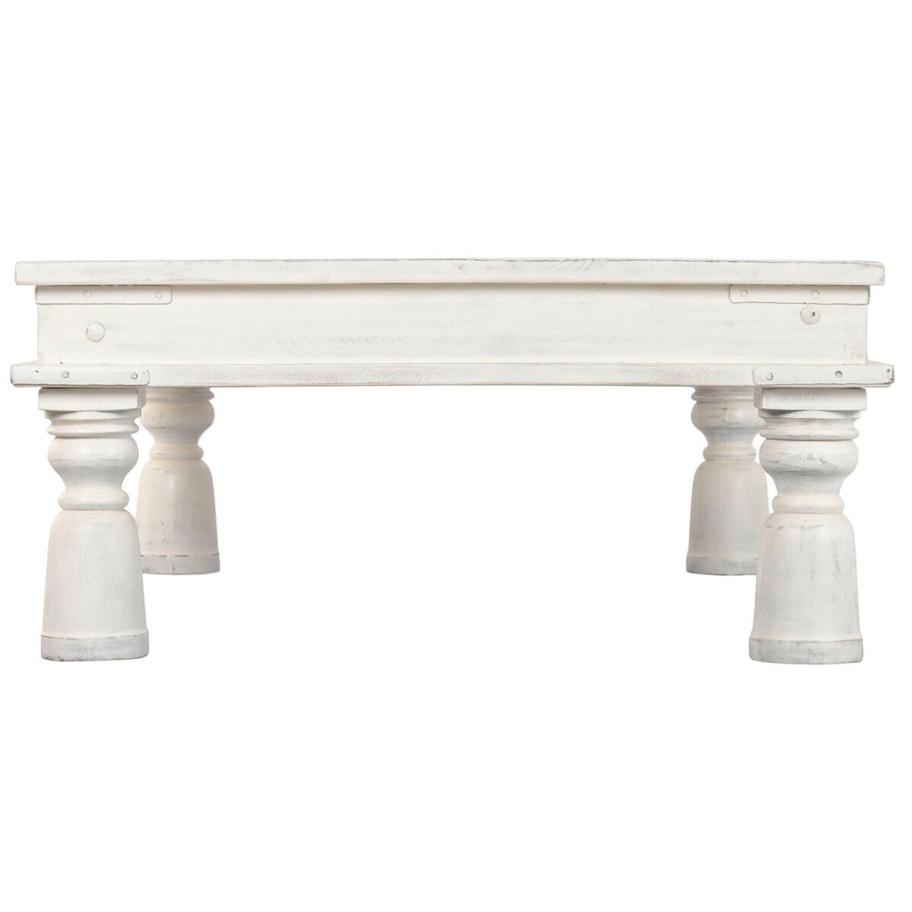 Mesa de centro de madera blanca, acabado decapé, 70x107x45cm — imagen 3
