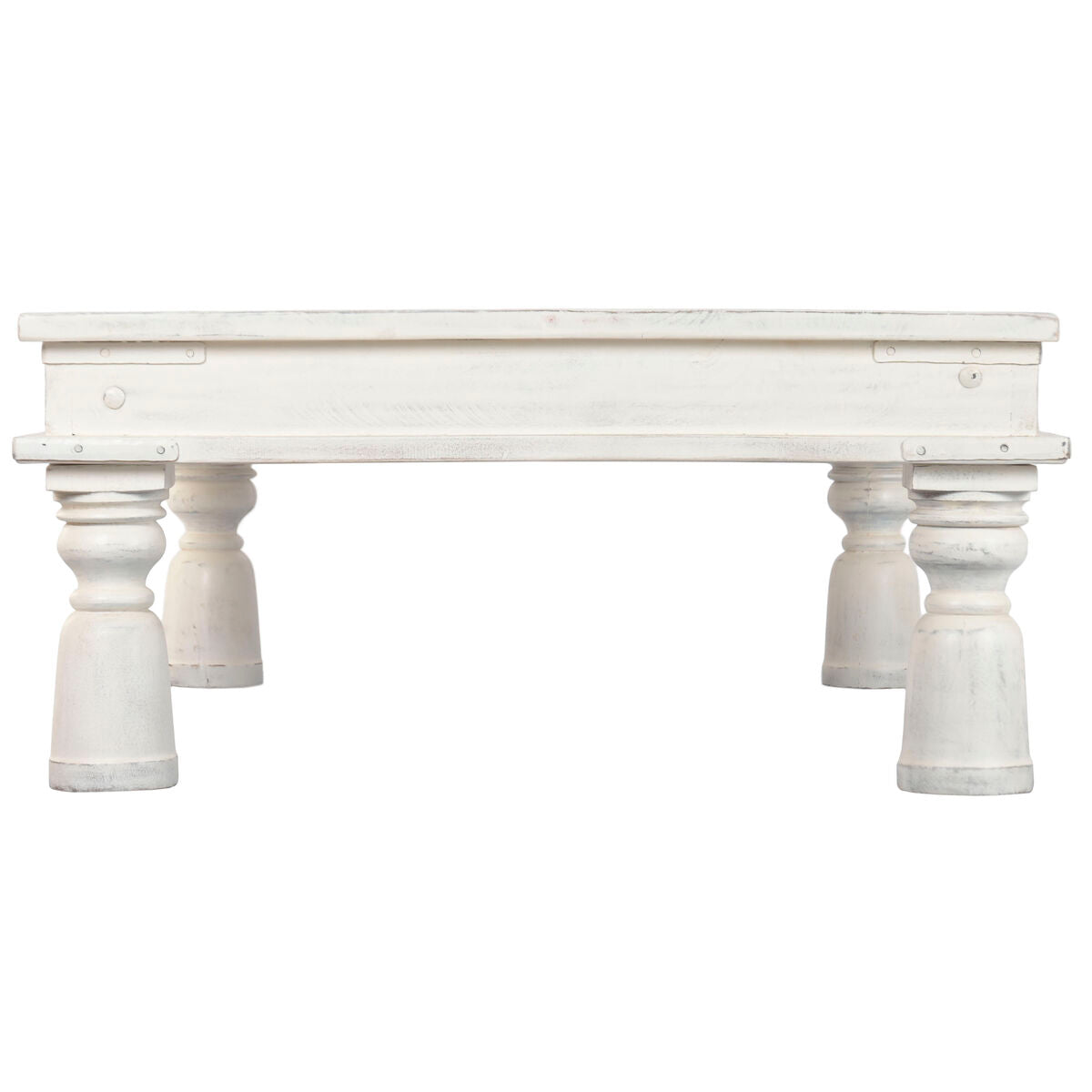 Mesa de centro de madera blanca, acabado decapé, 70x107x45cm — imagen 3