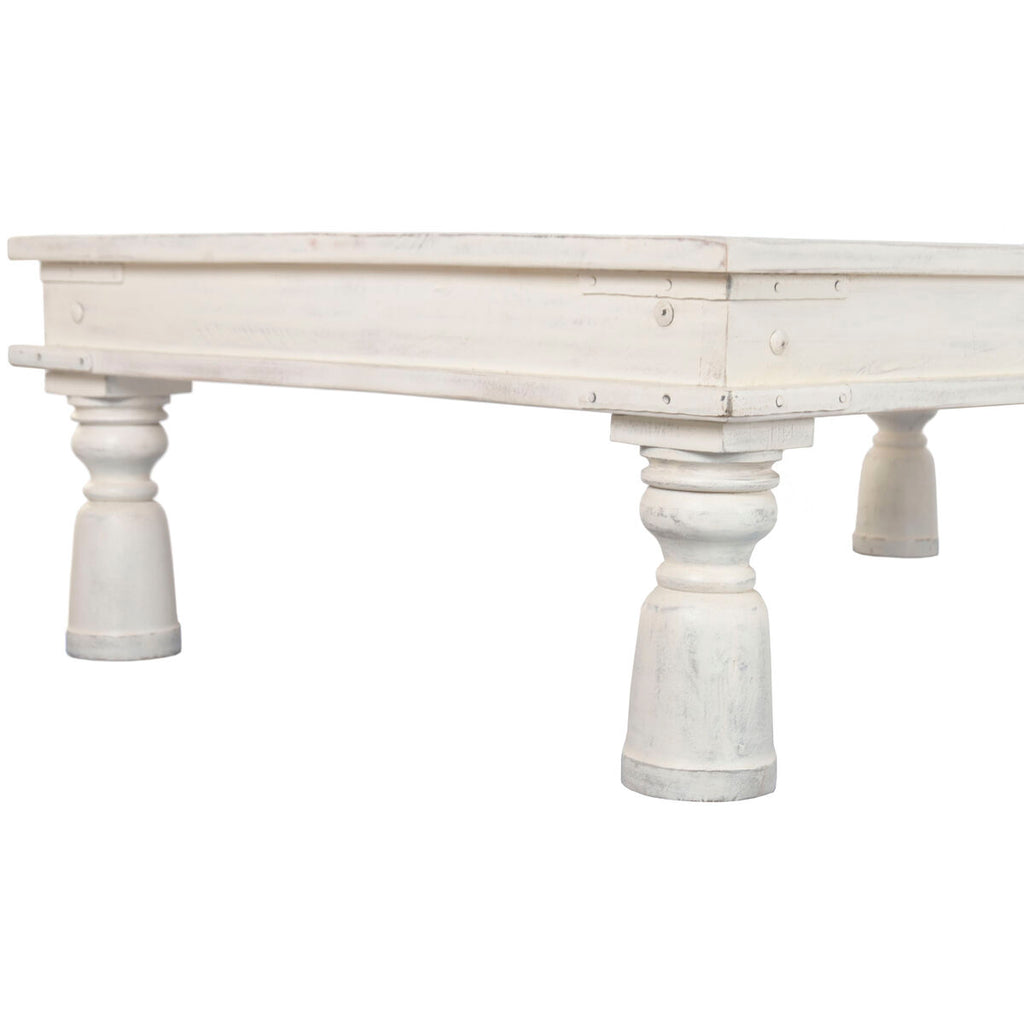 Mesa de centro de madera blanca, acabado decapé, 70x107x45cm — imagen 5