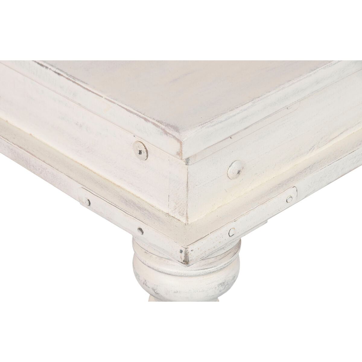 Mesa de centro de madera blanca, acabado decapé, 70x107x45cm — imagen 7