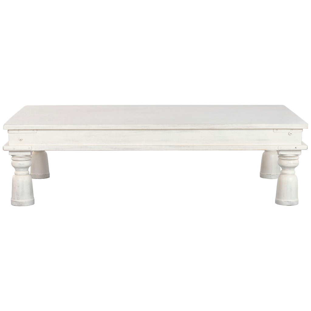 Mesa de centro de madera blanca, acabado decapé, 70x107x45cm — imagen 9