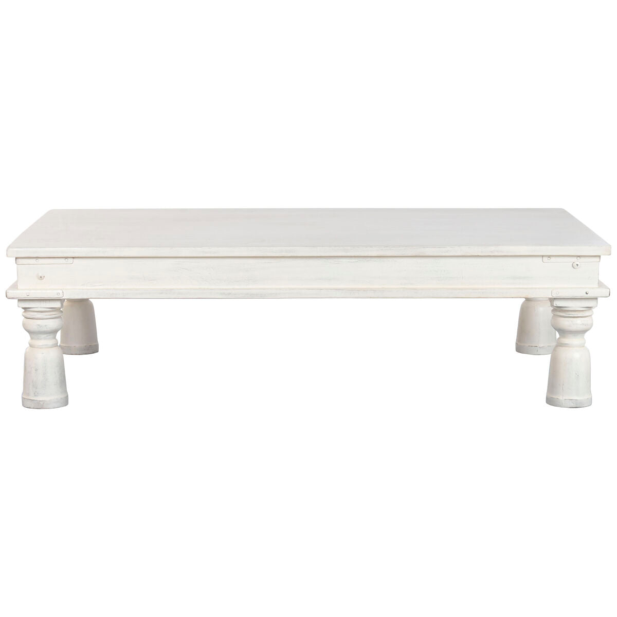Mesa de centro de madera blanca, acabado decapé, 70x107x45cm — imagen 9