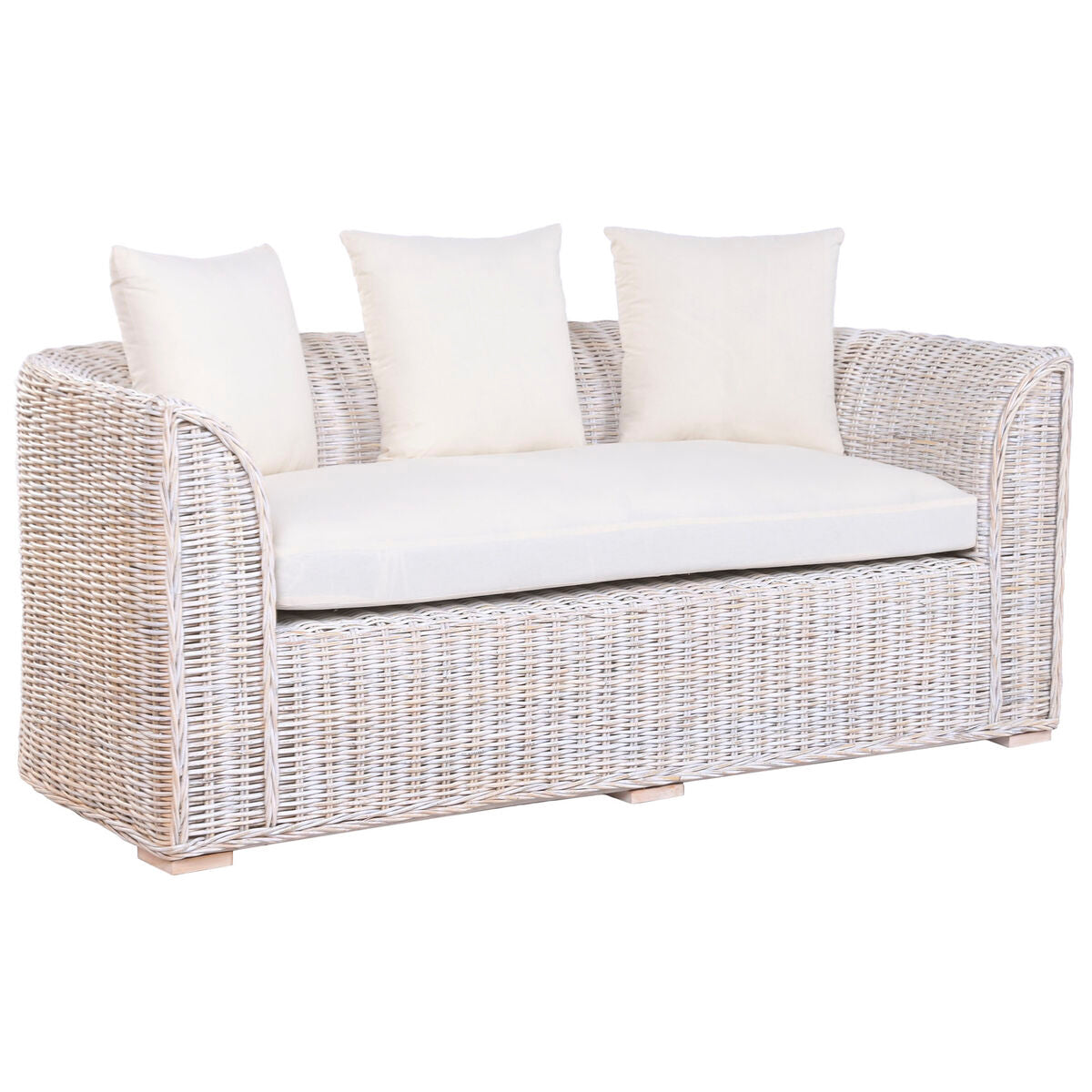 Sofá Bali decapé blanco de ratán y algodón, 174 x 88 x 69 cm