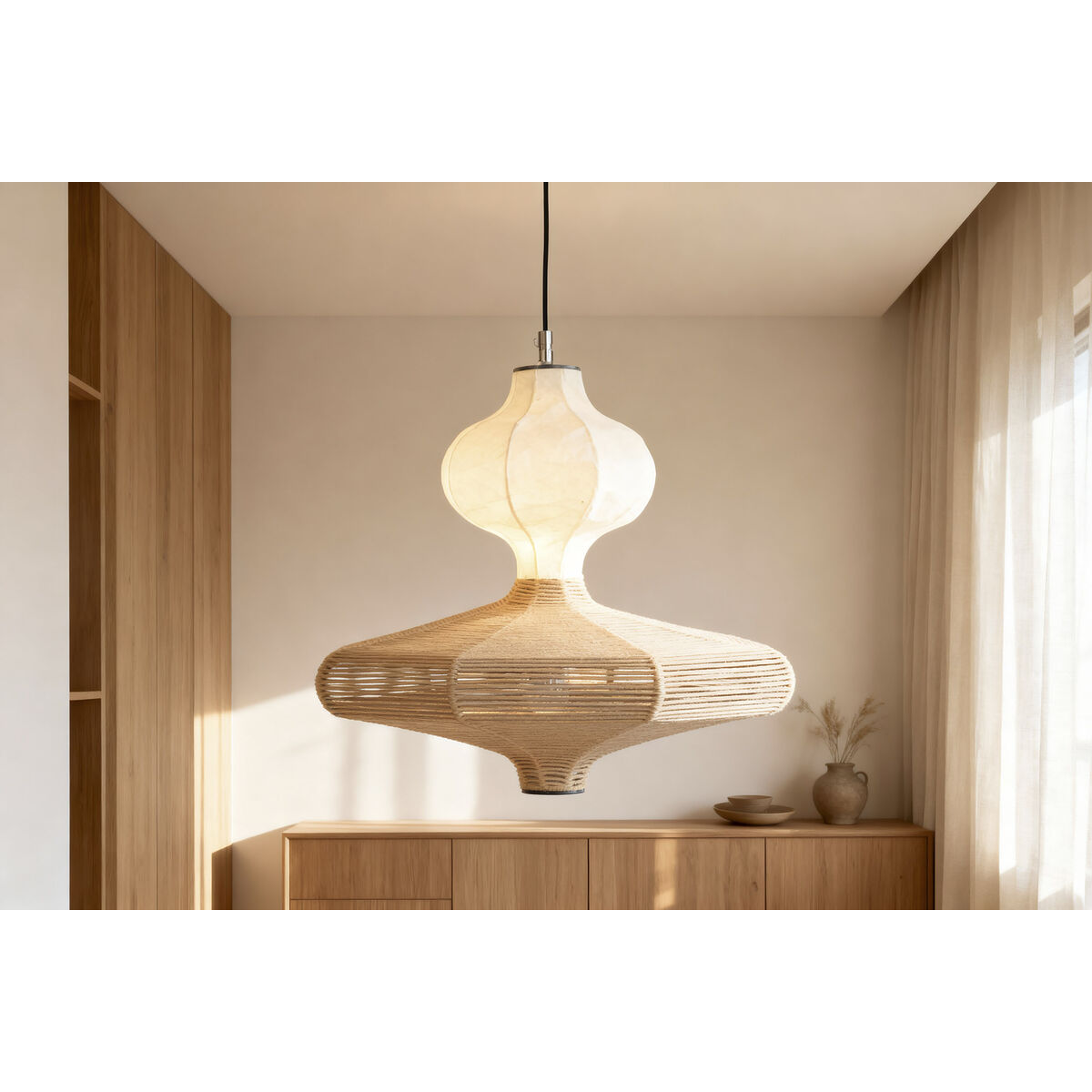 Lámpara de techo LED, papel y acero, 50 x 50 x 40,6 cm — imagen 2