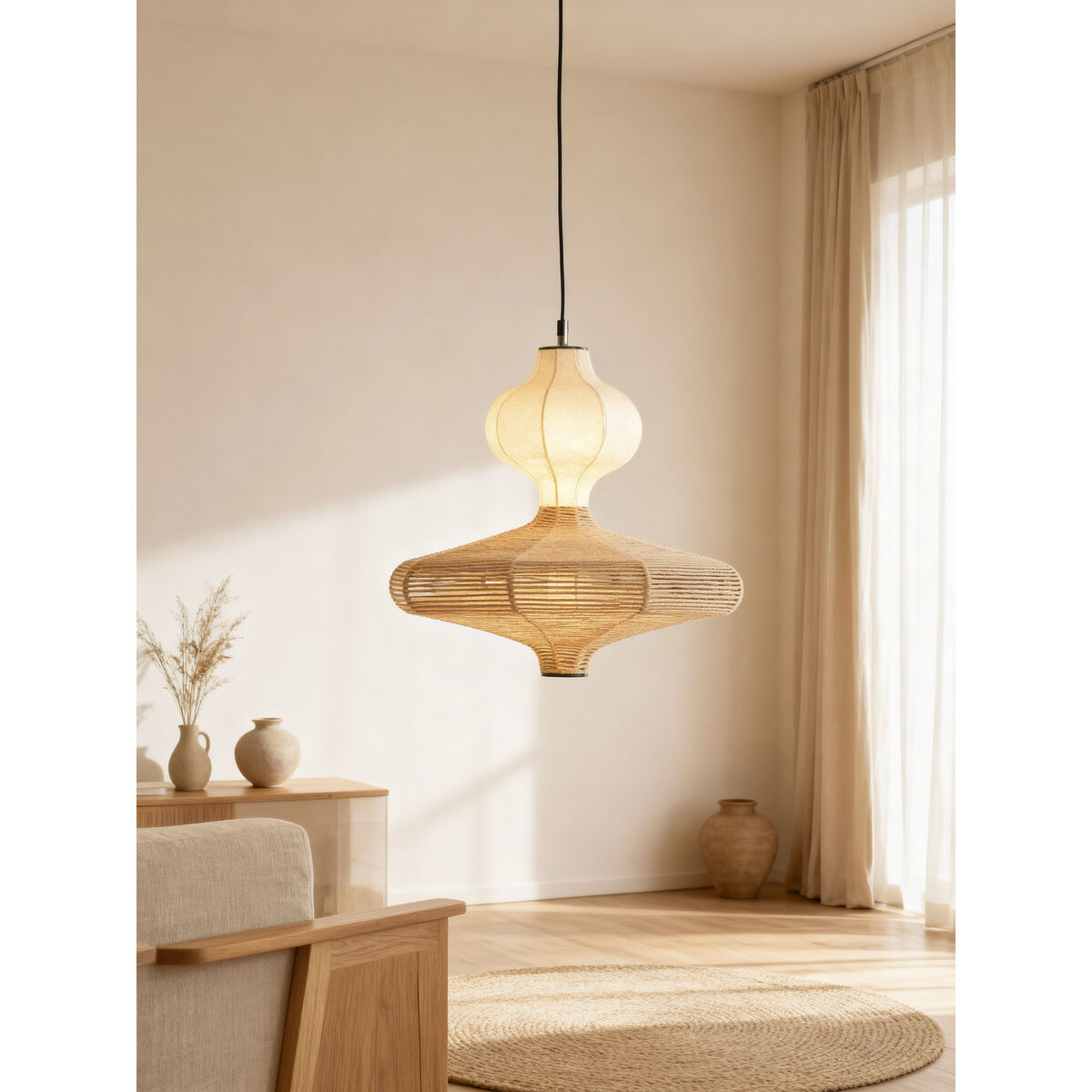 Lámpara de techo LED, papel y acero, 50 x 50 x 40,6 cm — imagen 4