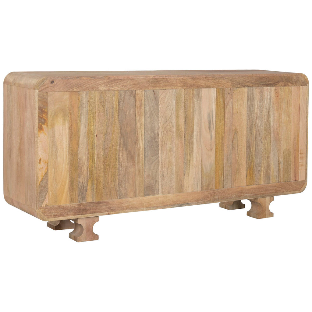 Aparador marrón de cristal y madera de mango, 175 x 40 x 85 cm