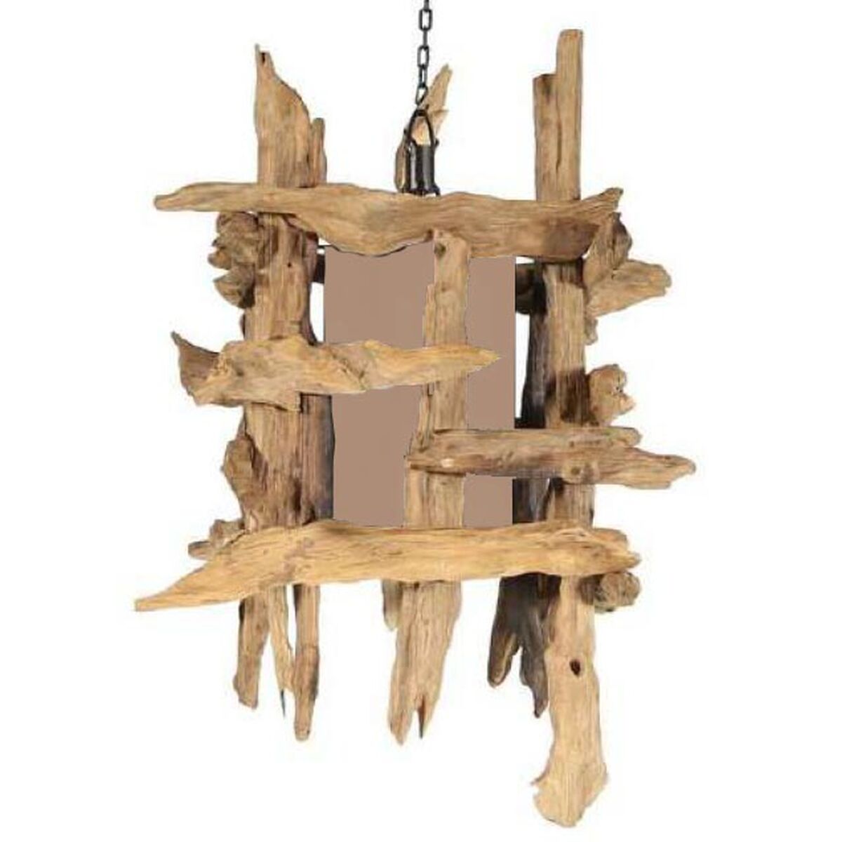 Lámpara de techo de madera de teca y lino, marrón