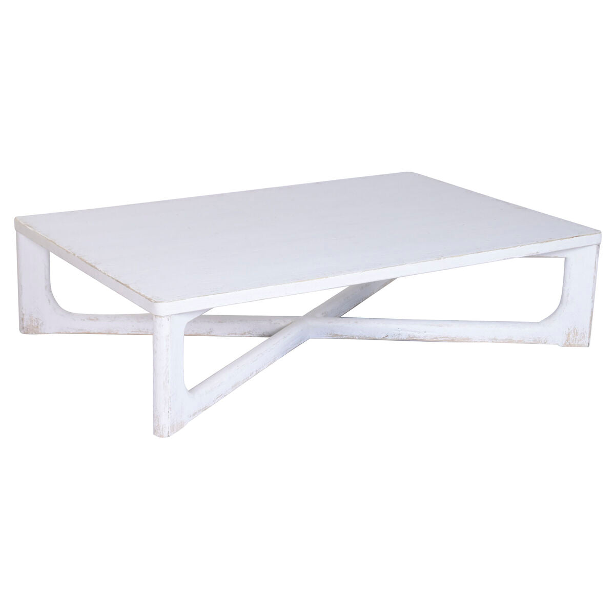 Mesa de centro blanca de madera de olmo maciza, 170 x 109 x 41 cm