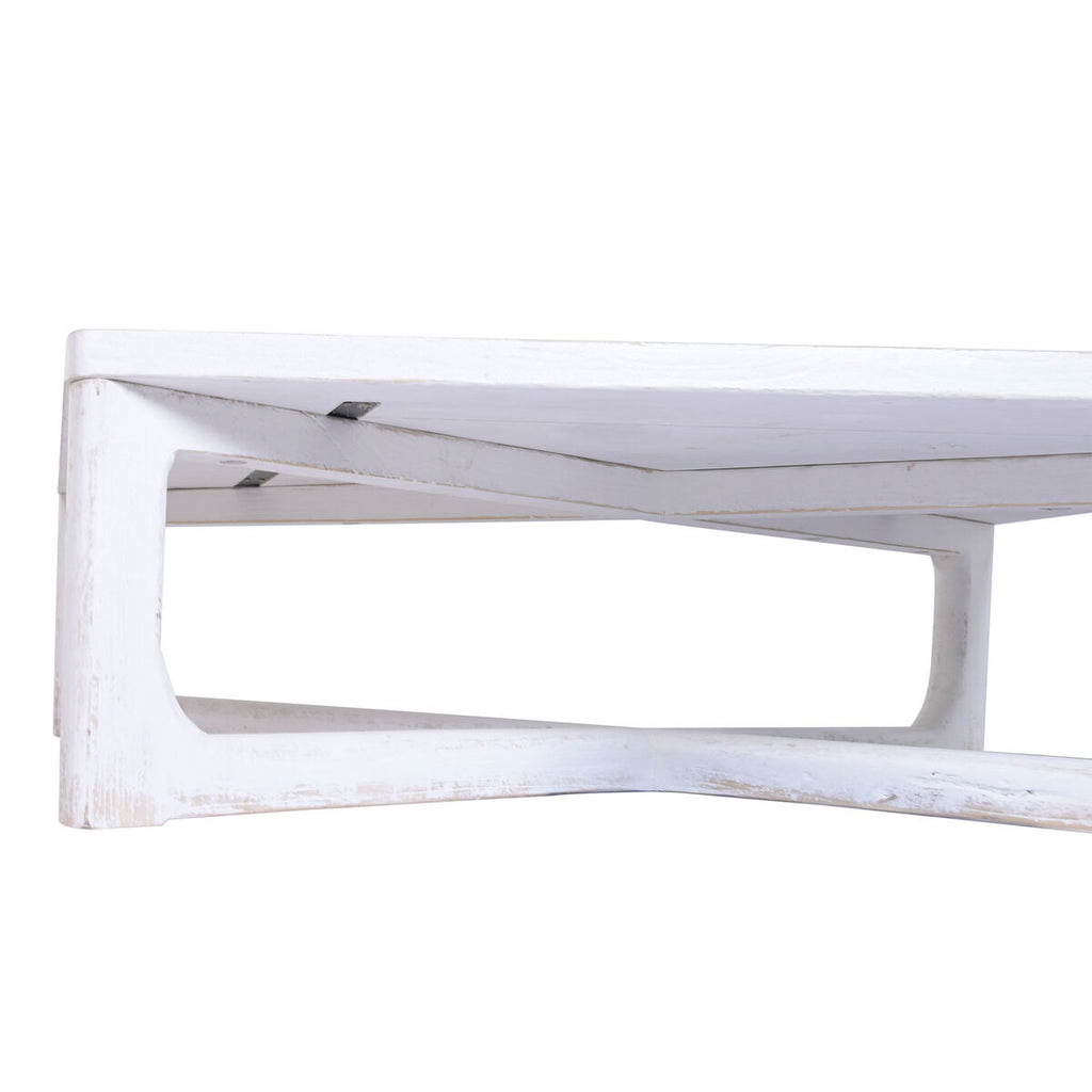 Mesa de centro blanca de madera de olmo maciza, 170 x 109 x 41 cm — imagen 2