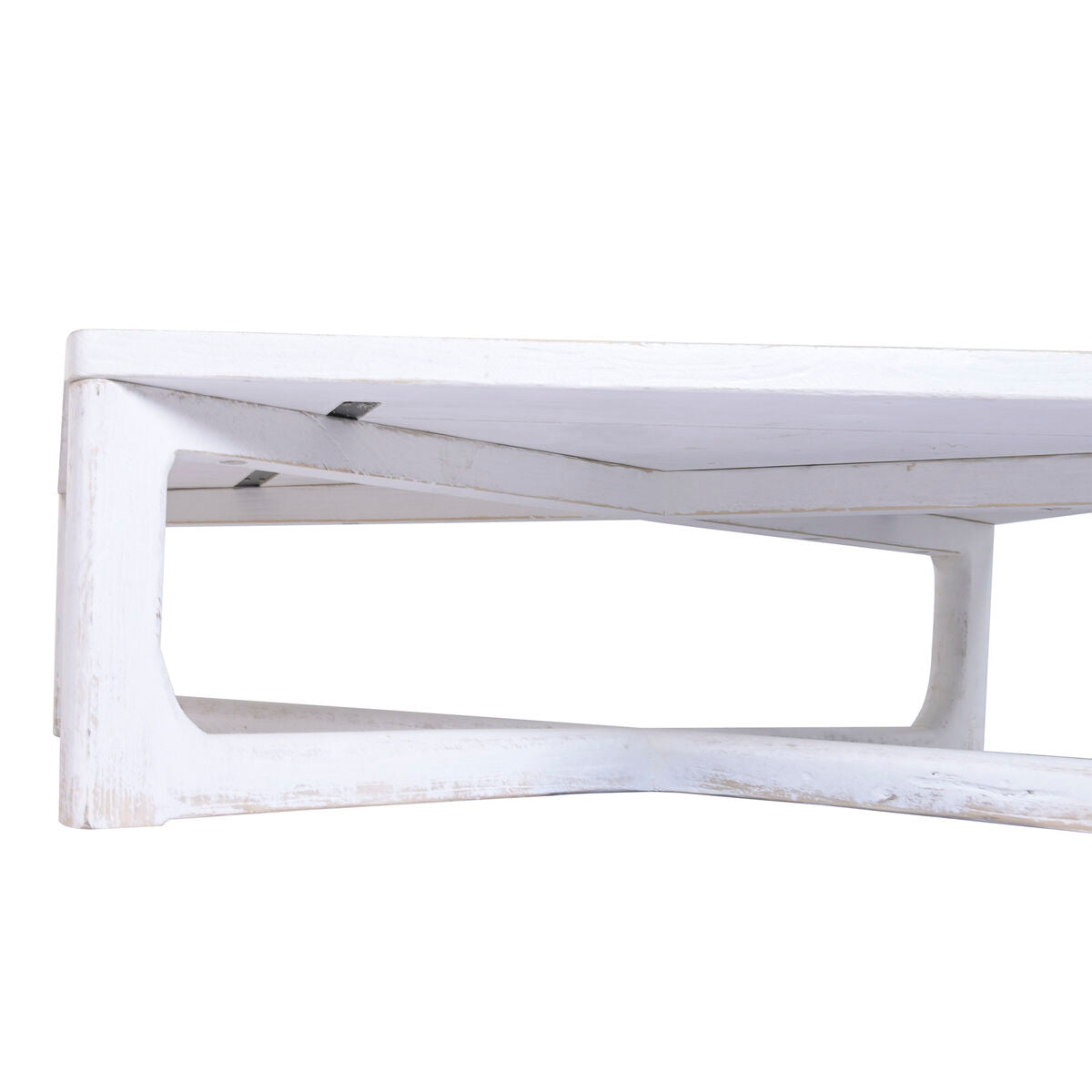 Mesa de centro blanca de madera de olmo maciza, 170 x 109 x 41 cm — imagen 2