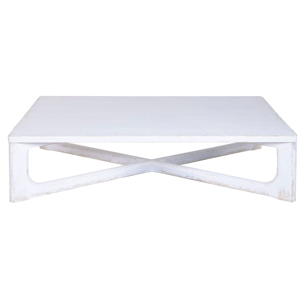 Mesa de centro blanca de madera de olmo maciza, 170 x 109 x 41 cm — imagen 6