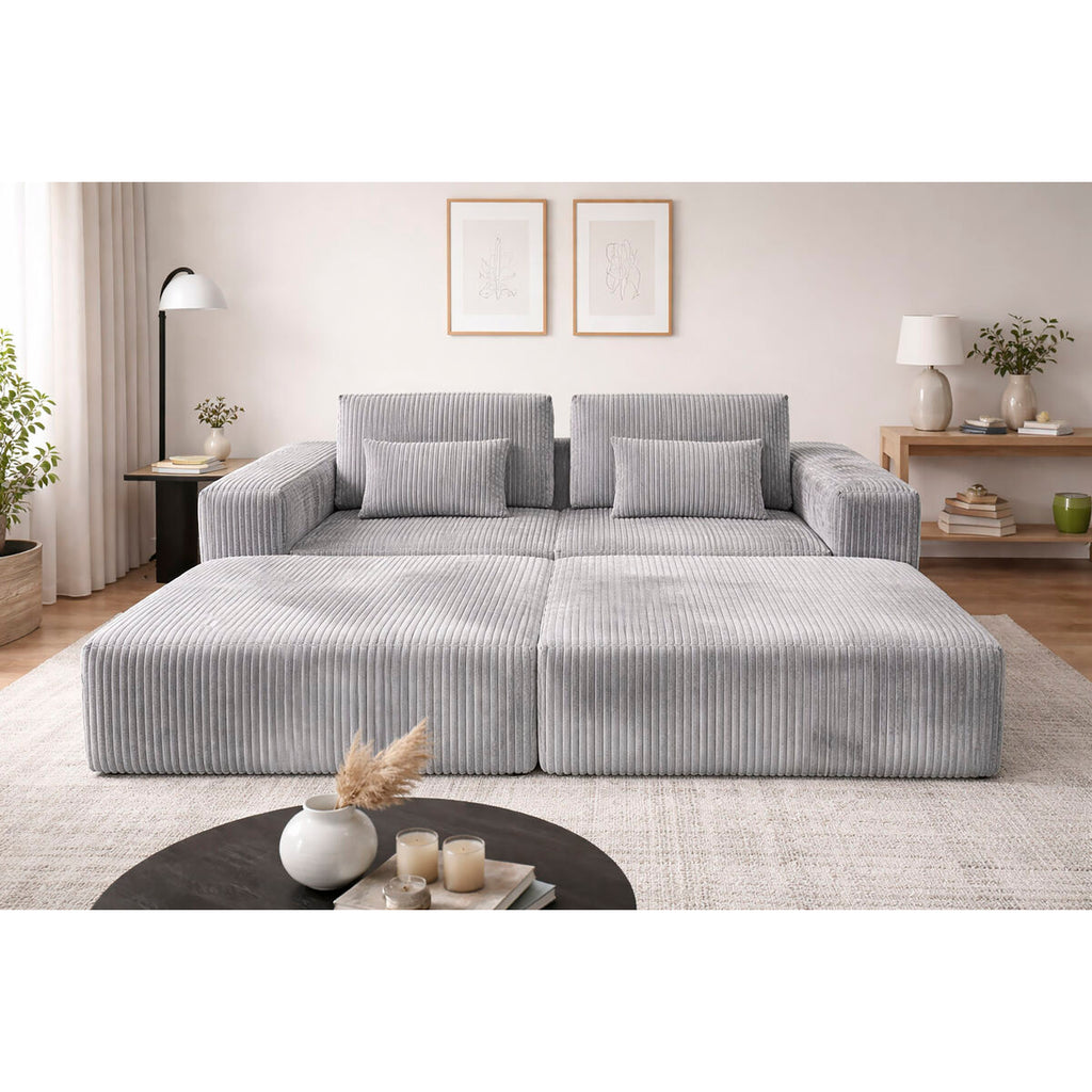 Sofá modular de pana gris claro, estilo scandi — imagen 2