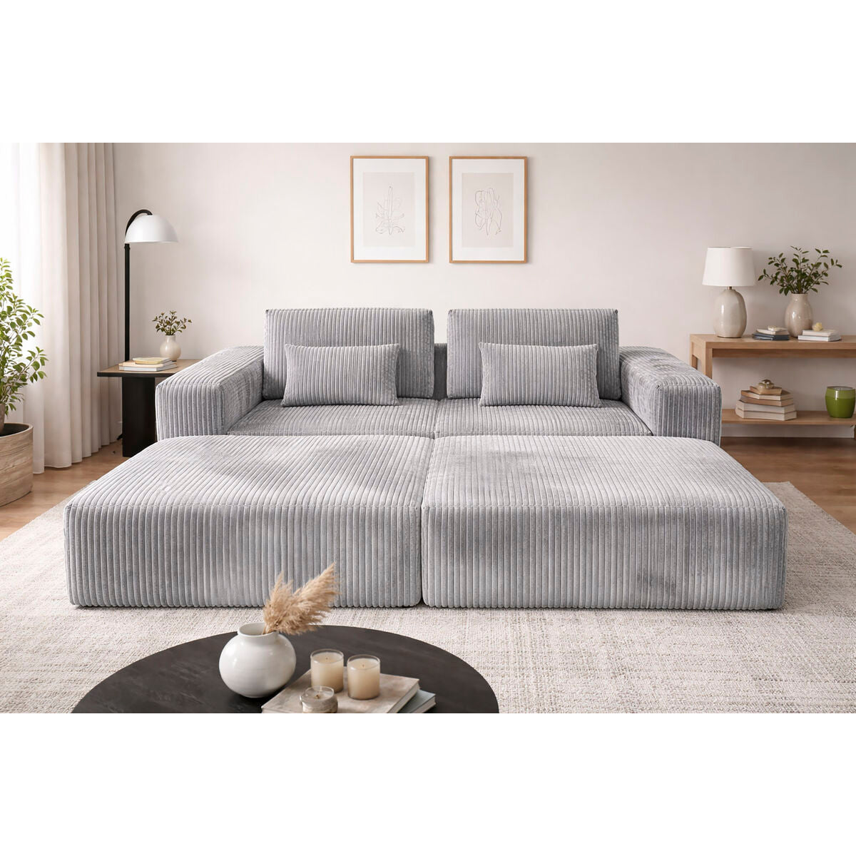 Sofá modular de pana gris claro, estilo scandi — imagen 2