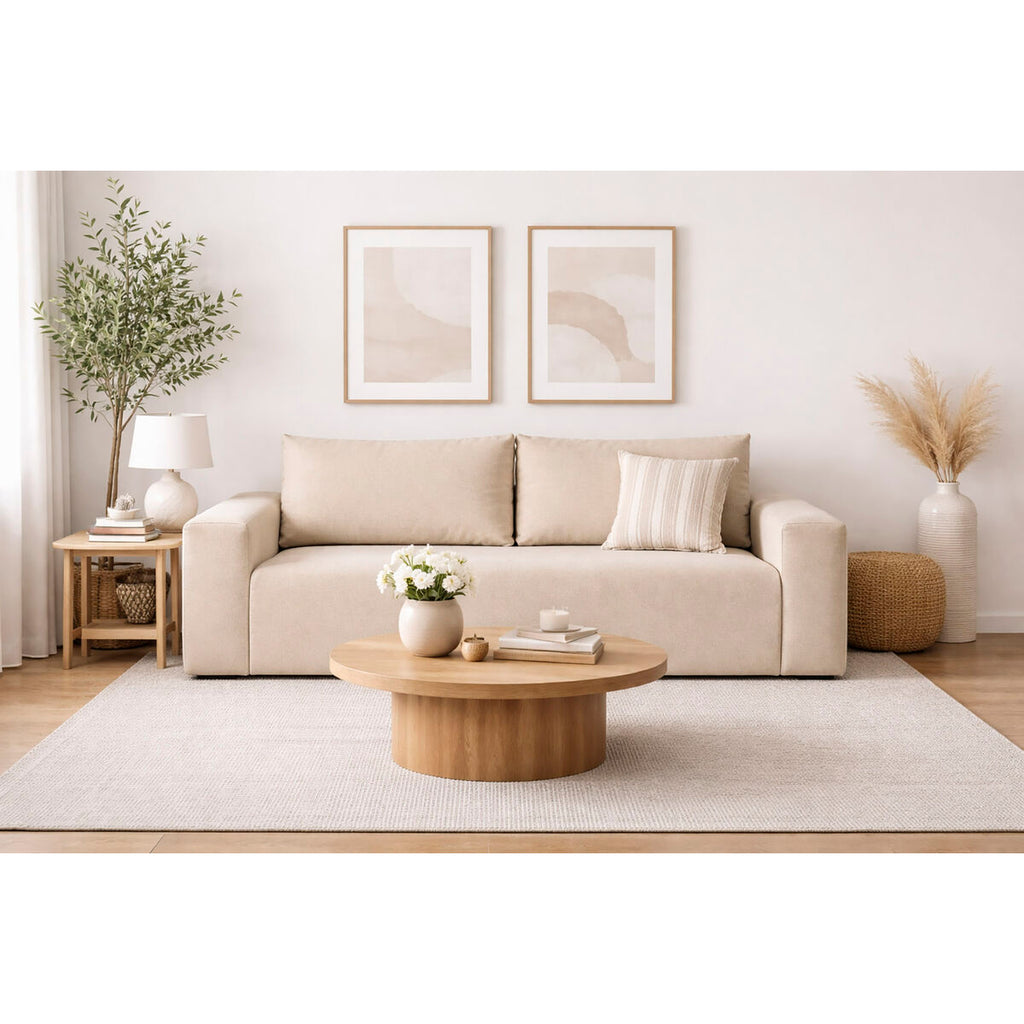 Sofá escandinavo beige de poliéster y espuma, 180 x 90 x 64 cm — imagen 2