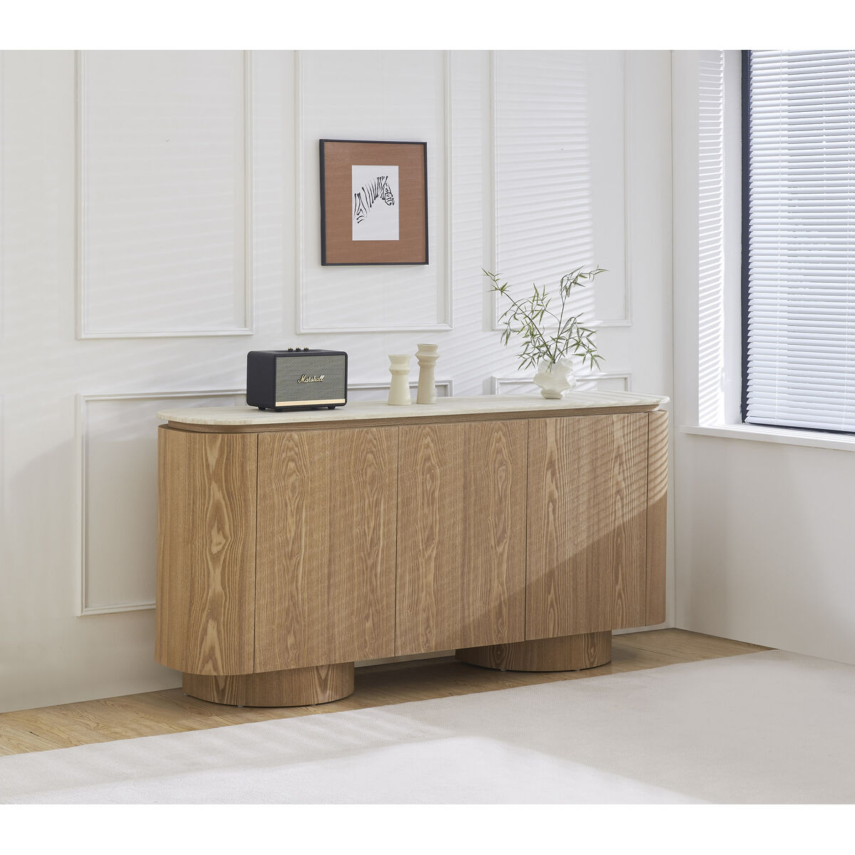 Aparador moderno marrón claro de granito y MDF, 180 x 40 x 85 cm — imagen 2