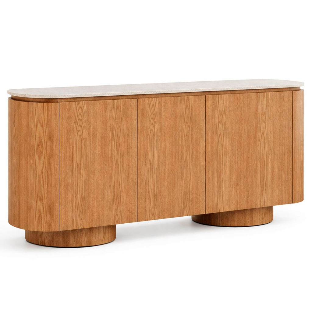Aparador moderno marrón claro de granito y MDF, 180 x 40 x 85 cm
