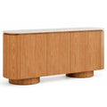 Aparador moderno marrón claro de granito y MDF, 180 x 40 x 85 cm
