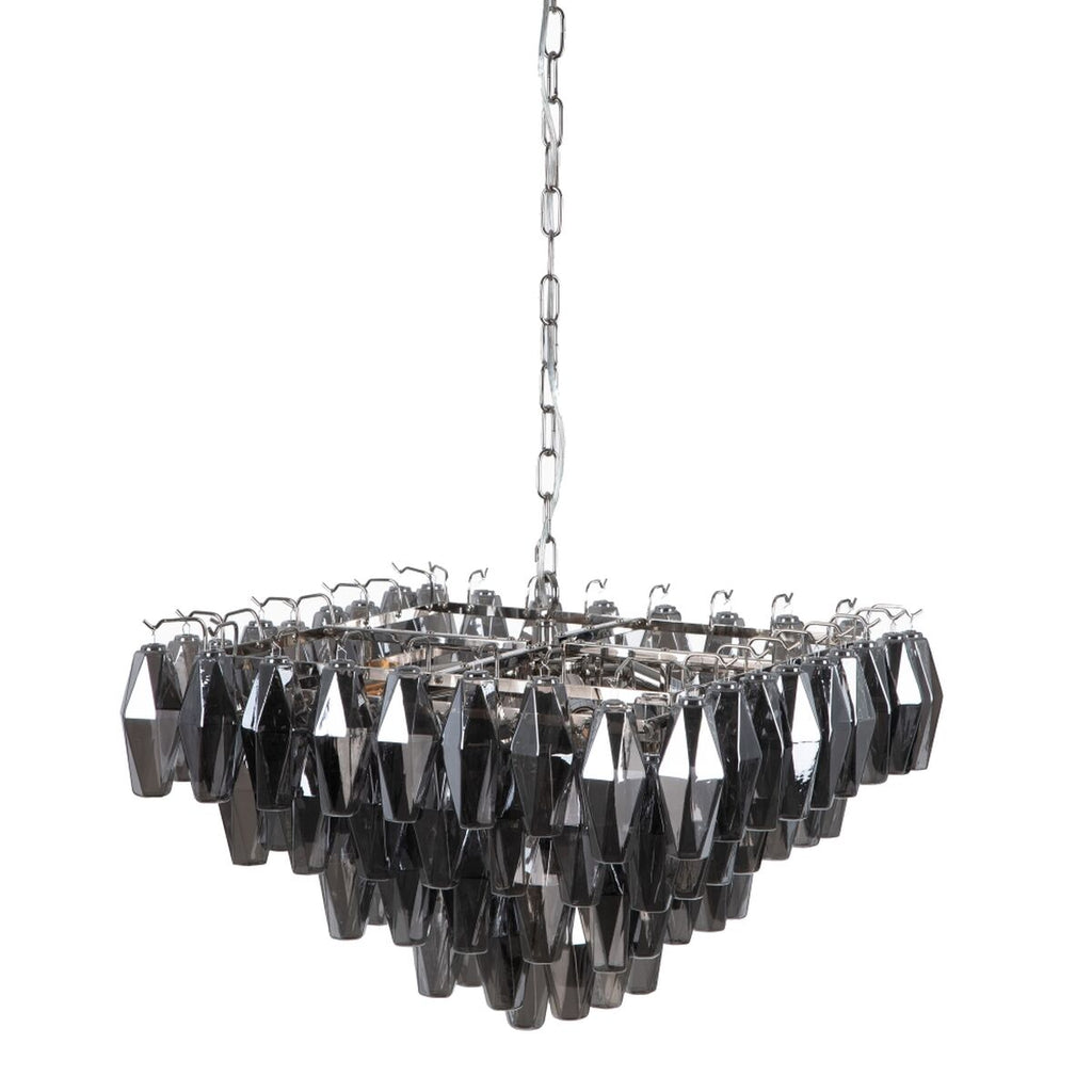 Lámpara de techo plateada de cristal y metal, 58 x 58 x 44 cm