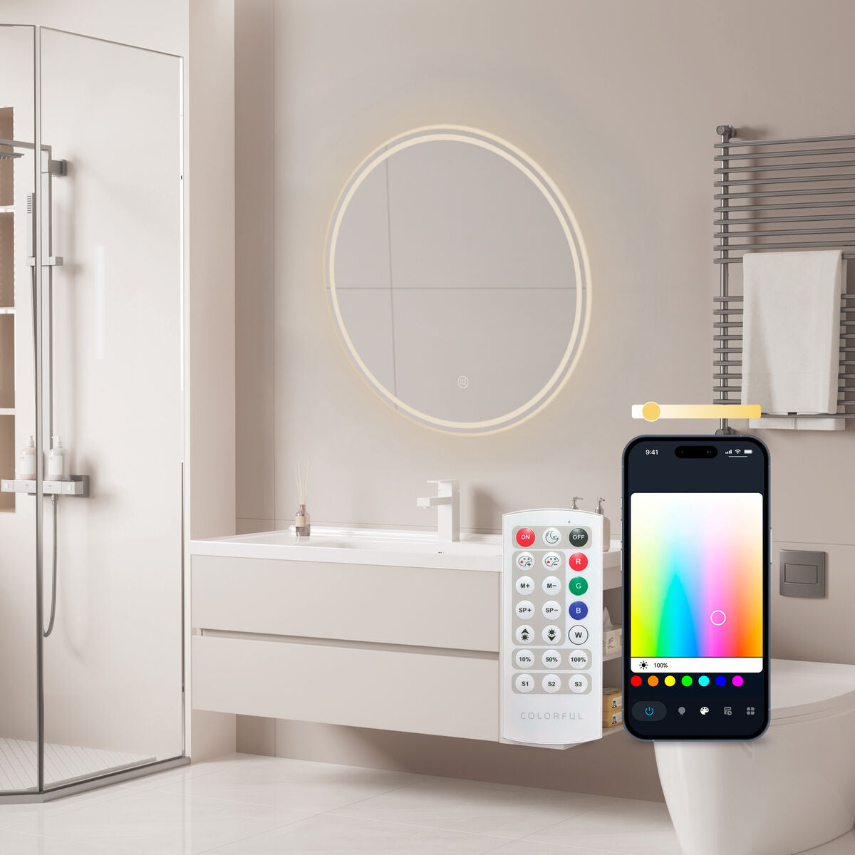 Espejo de baño redondo con luz LED, Ø 70 cm — imagen 3