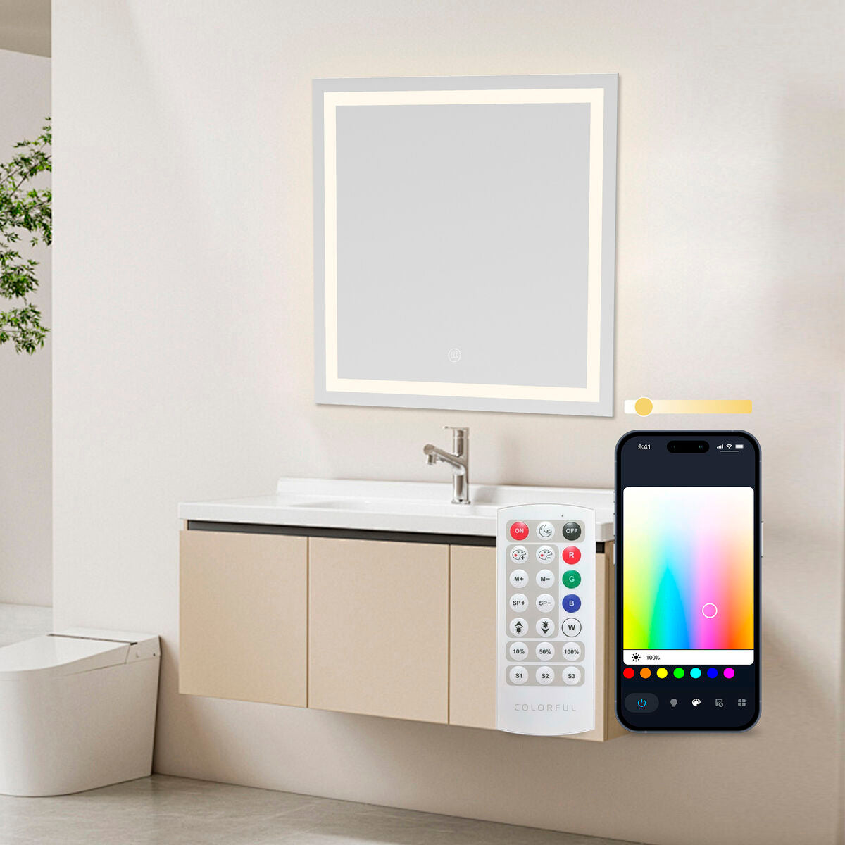 Espejo de baño LED con altavoz y mando, 36 W — imagen 3
