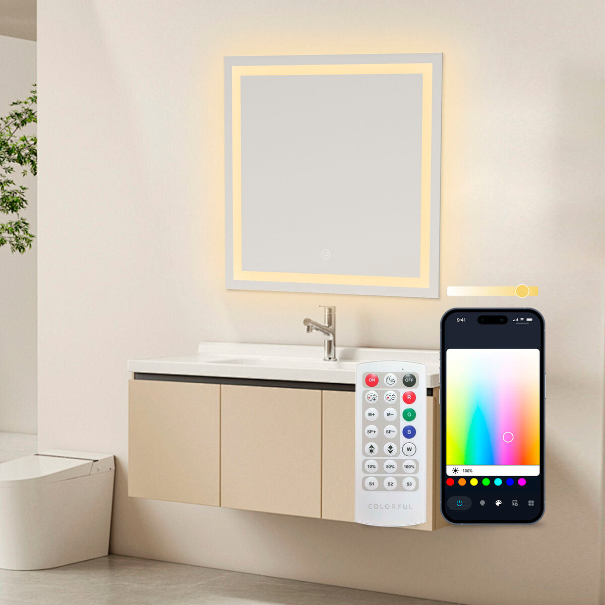 Espejo de baño LED con altavoz y mando, 36 W — imagen 4