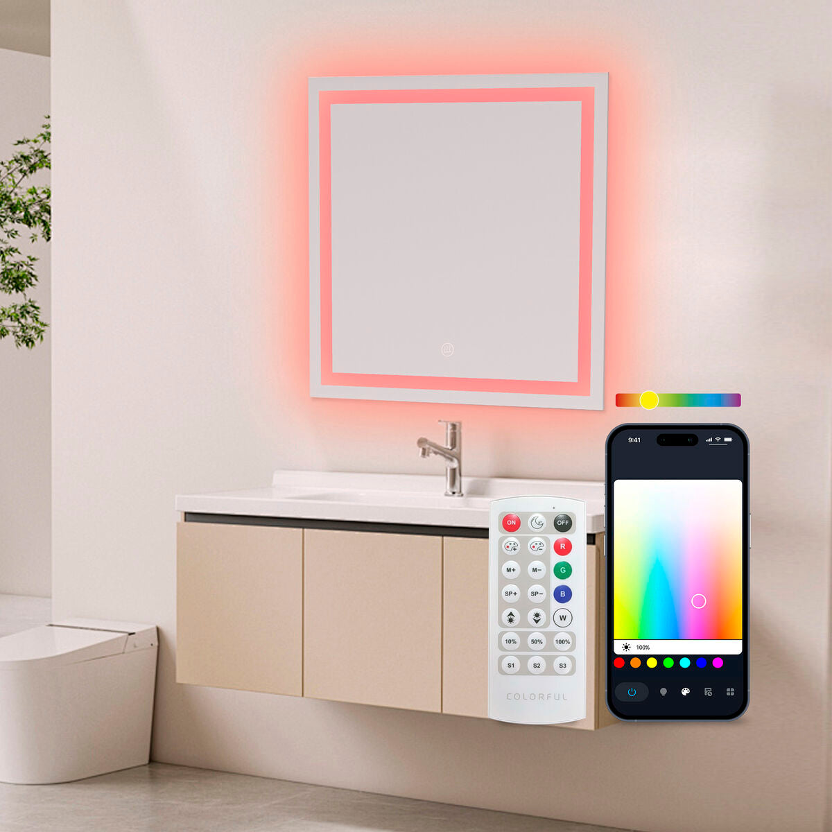 Espejo de baño LED con altavoz y mando, 36 W — imagen 5