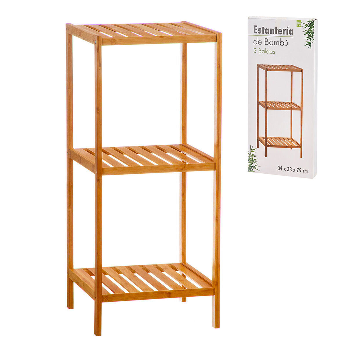 Estantería de baño Caison de bambú, 3 estantes, 34 x 33 x 79 cm