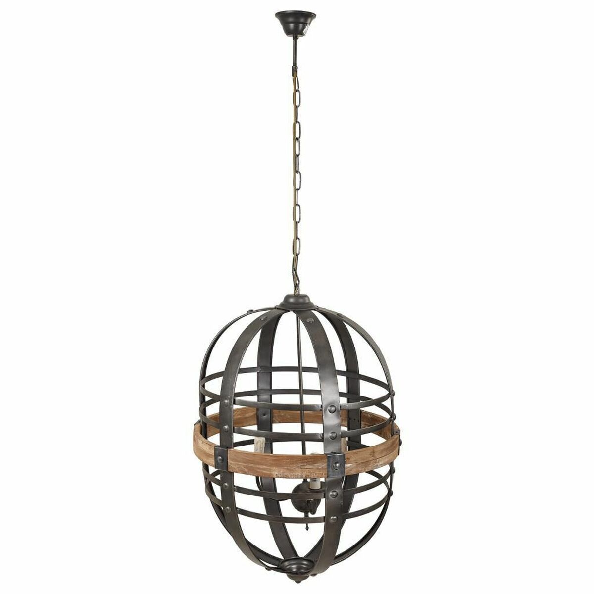 Lámpara de techo gris, madera y hierro, 53 x 150 x 53 cm