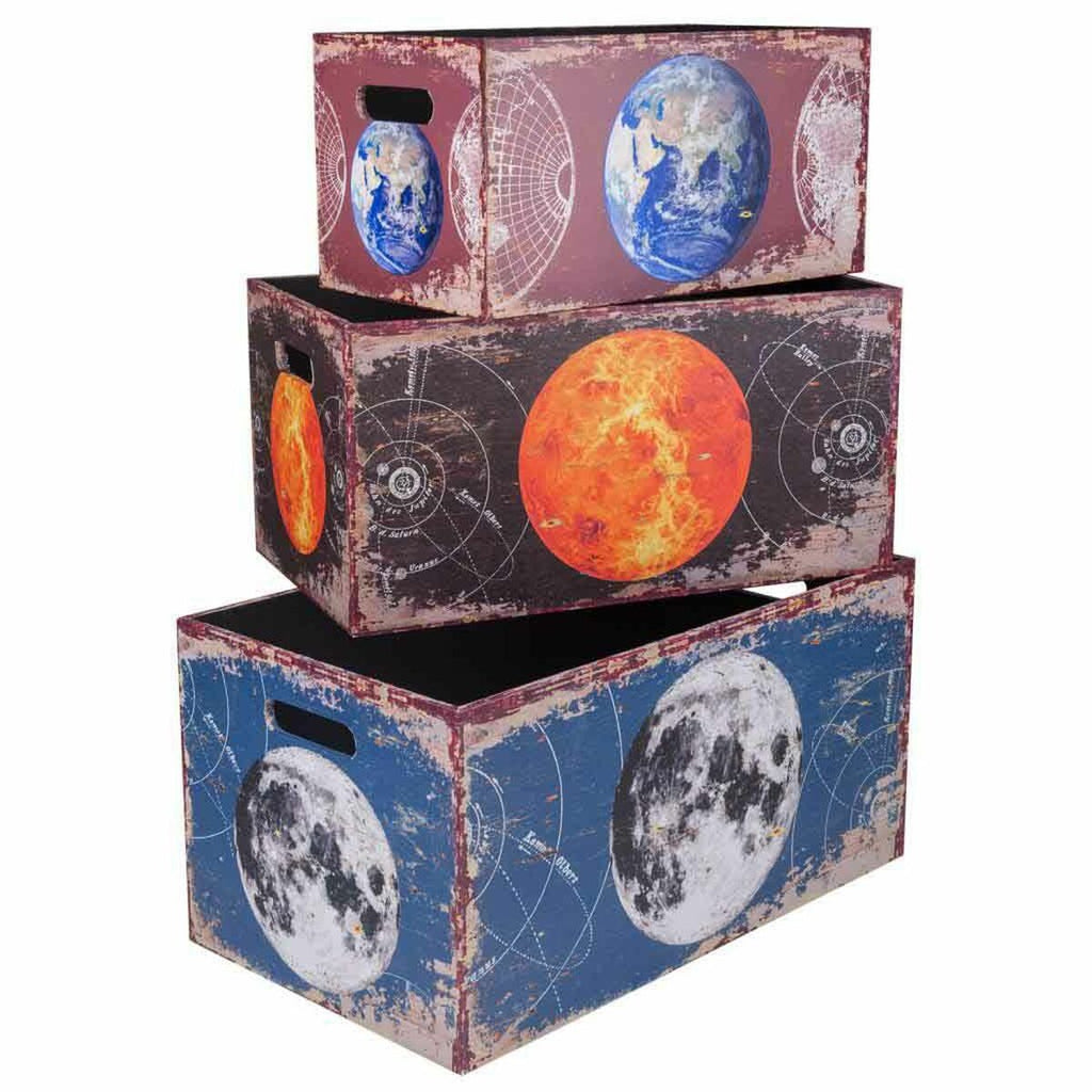 Juego de 3 cajas de almacenaje de lienzo y madera MDF