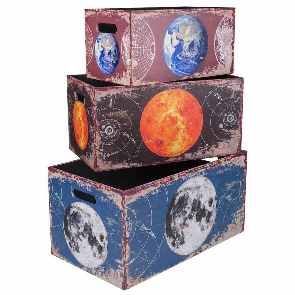Juego de 3 cajas de almacenaje de lienzo y madera MDF