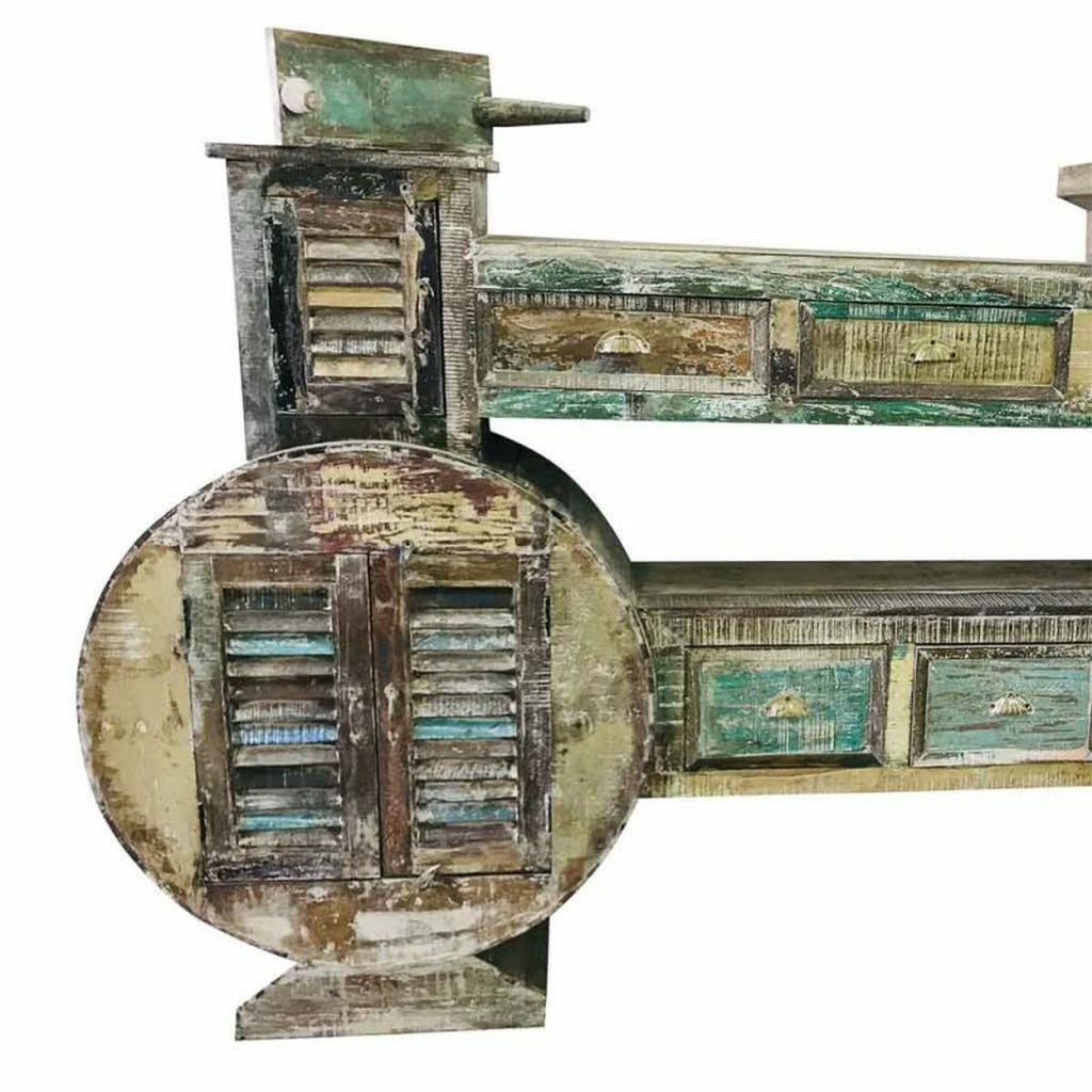 Aparador verde de madera reciclada, estilo artesanal, 268 cm — imagen 2