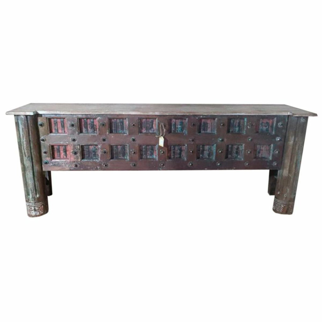 Aparador artesanal marrón de hierro, acacia y mango, 42 x 90 x 223 cm