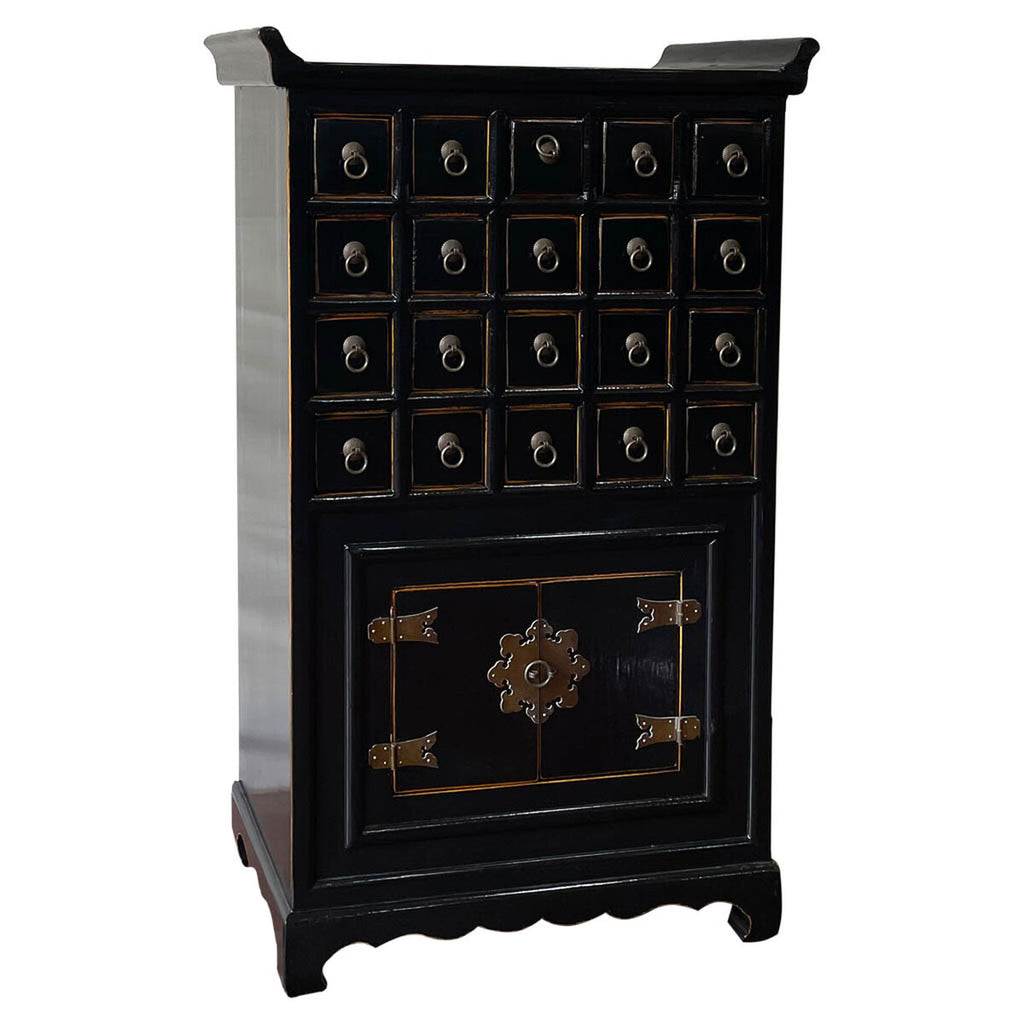Aparador artesanal negro de madera de olmo, 32 x 98 x 55 cm