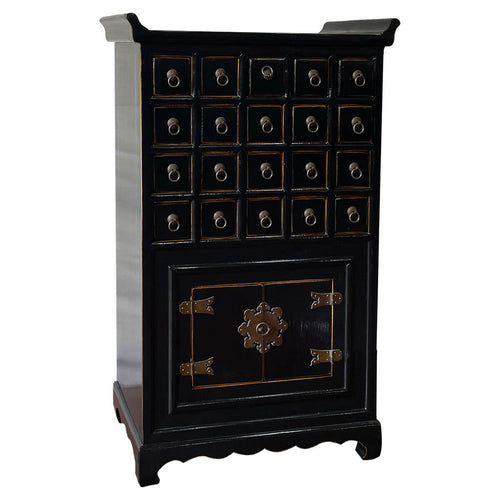 Aparador artesanal negro de madera de olmo, 32 x 98 x 55 cm
