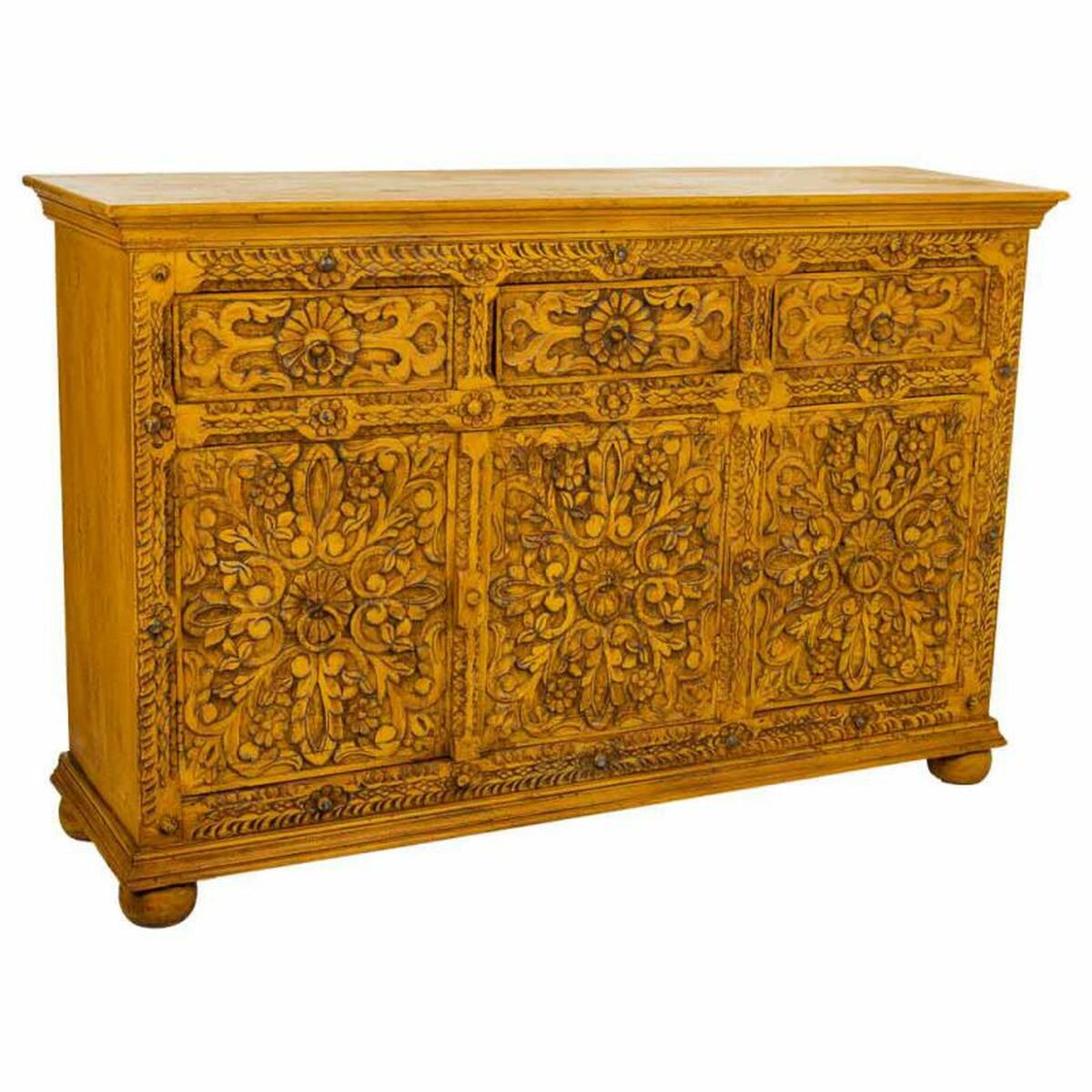 Aparador artesanal de hierro y madera de mango, amarillo