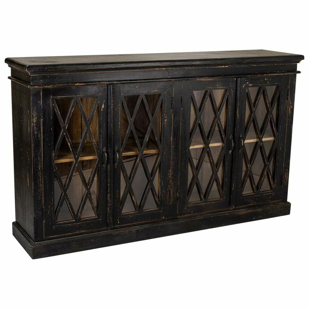 Aparador de madera de mango, vidrio y hierro, negro