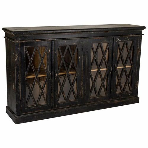 Aparador de madera de mango, vidrio y hierro, negro