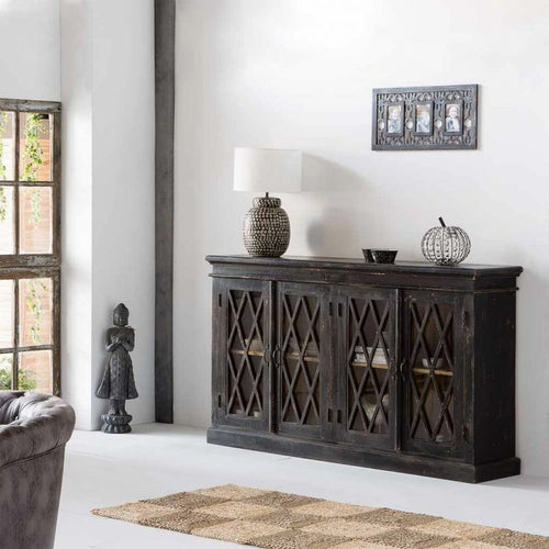 Aparador de madera de mango, vidrio y hierro, negro — imagen 2