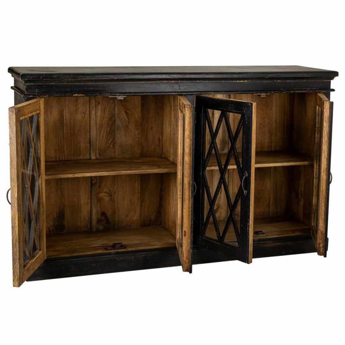 Aparador de madera de mango, vidrio y hierro, negro — imagen 3