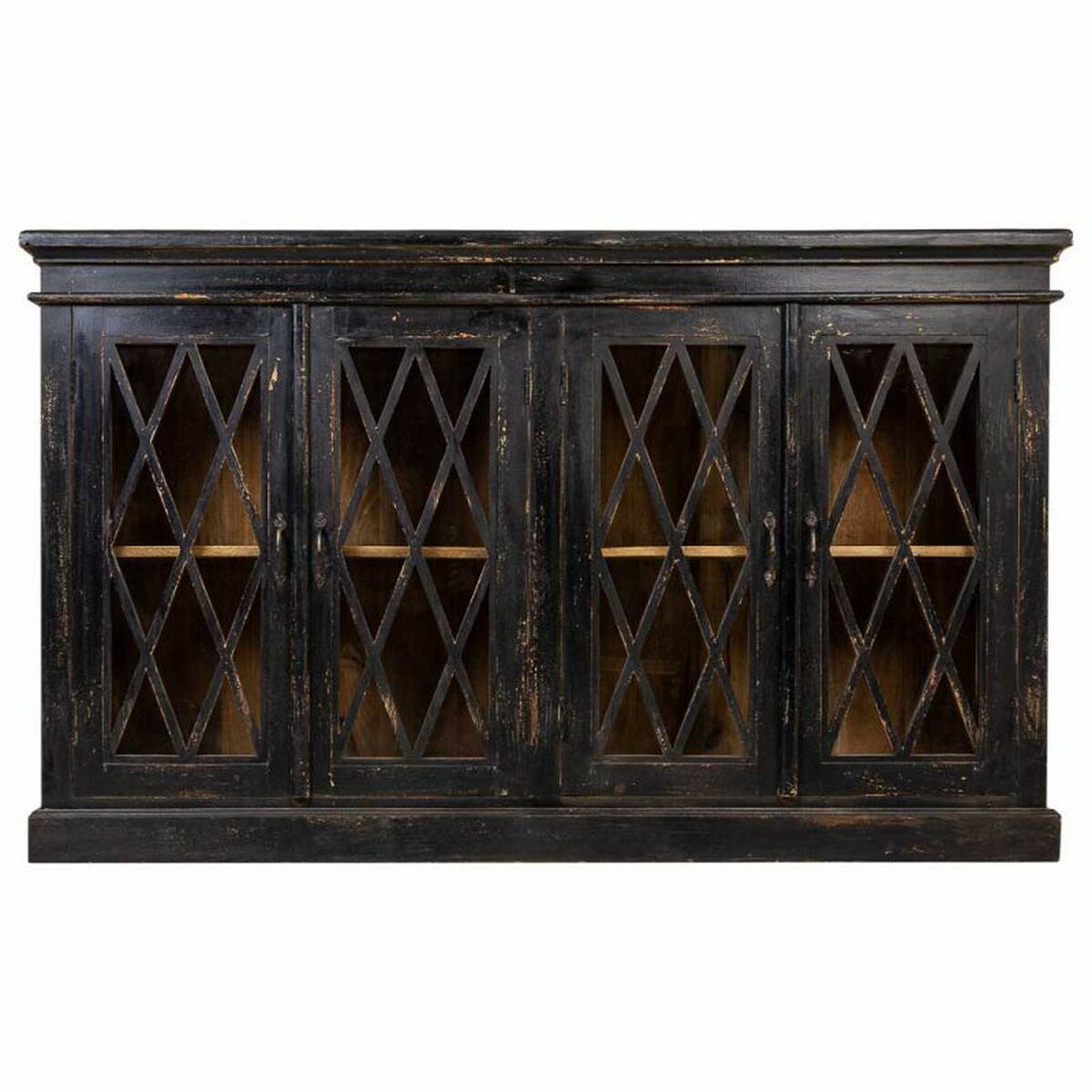 Aparador de madera de mango, vidrio y hierro, negro — imagen 4