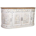 Aparador artesanal blanco y marrón de latón y madera, 45 x 177 x 91 cm