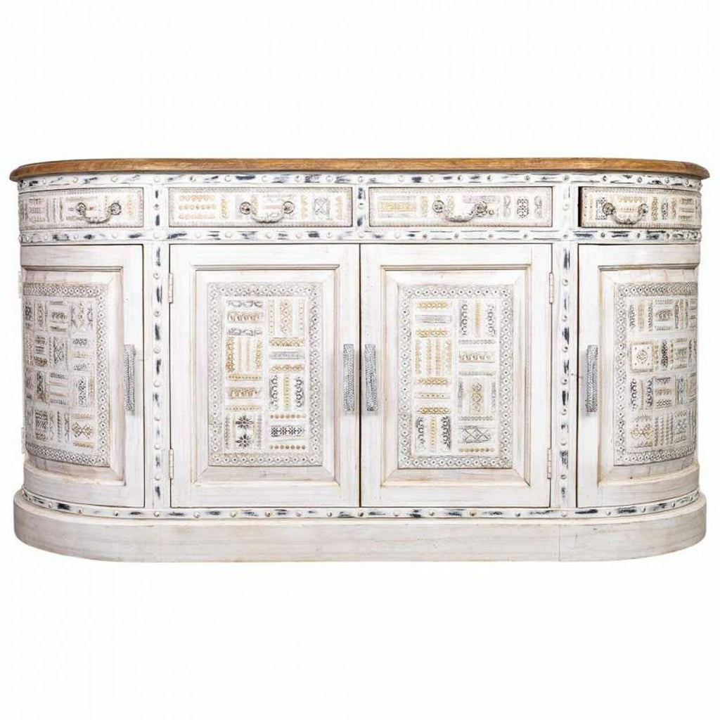 Aparador artesanal blanco y marrón de latón y madera, 45 x 177 x 91 cm — imagen 2