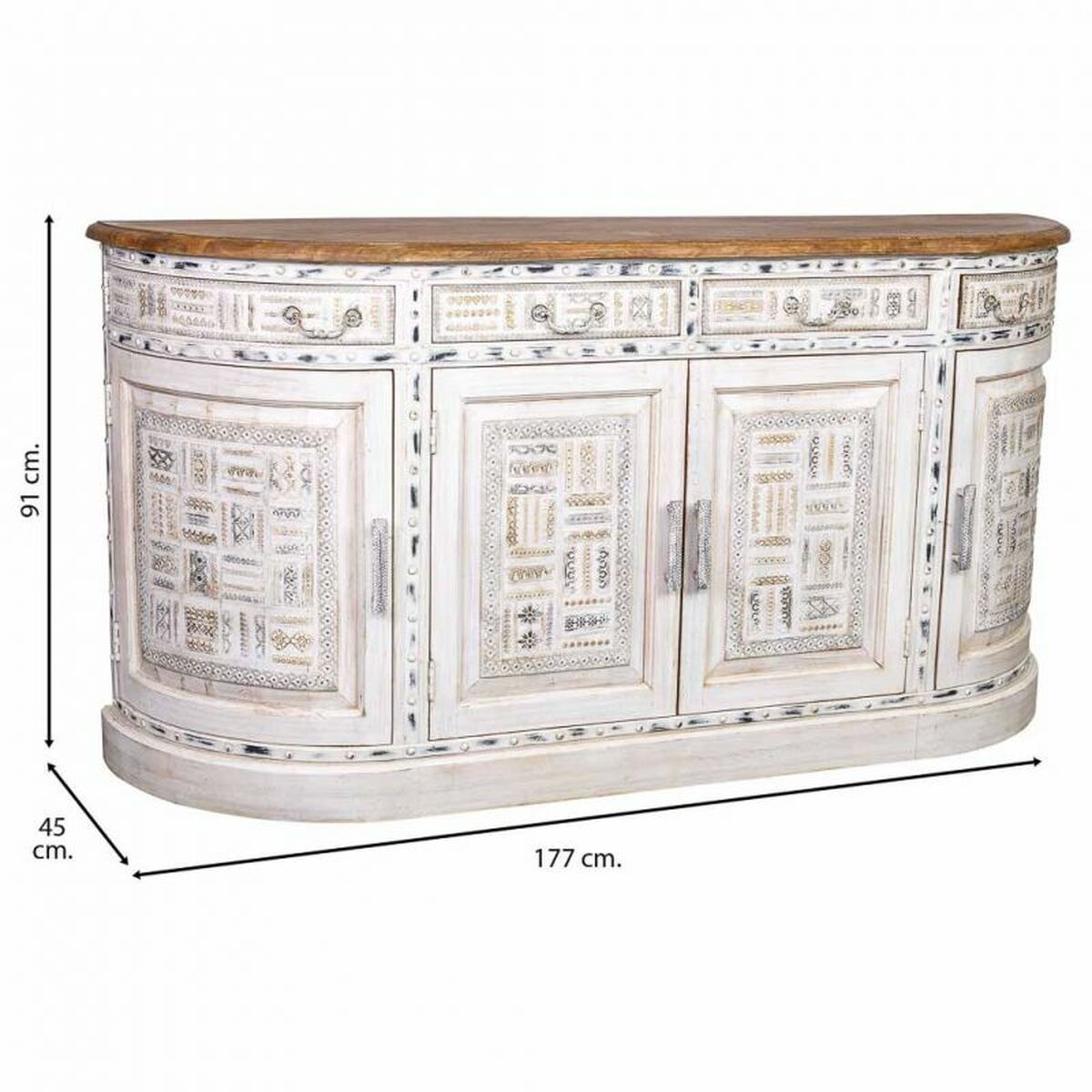 Aparador artesanal blanco y marrón de latón y madera, 45 x 177 x 91 cm — imagen 3