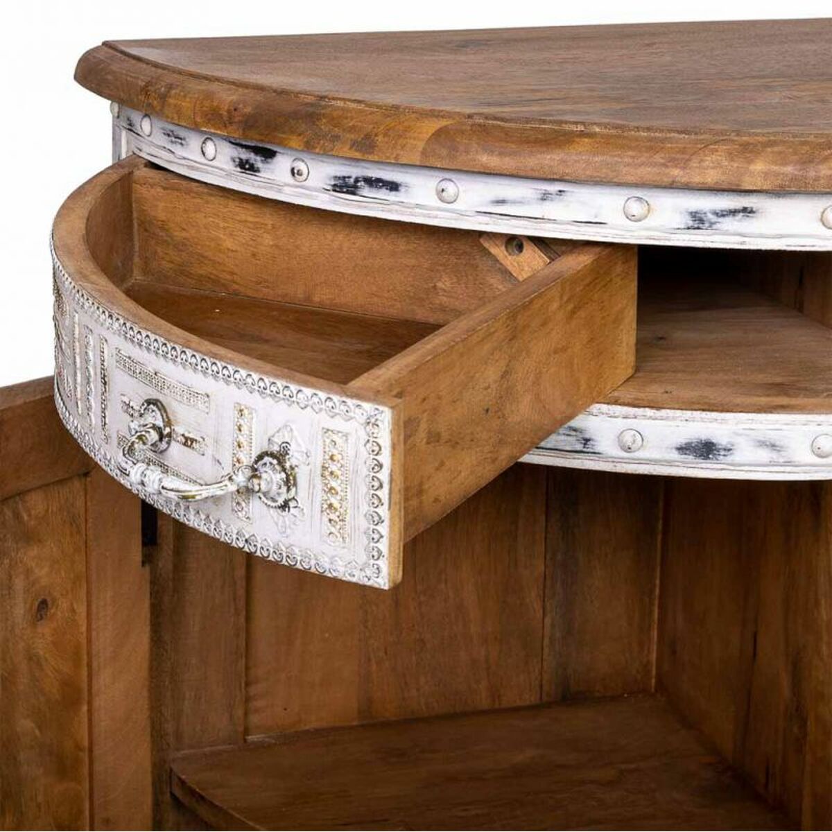 Aparador artesanal blanco y marrón de latón y madera, 45 x 177 x 91 cm — imagen 6