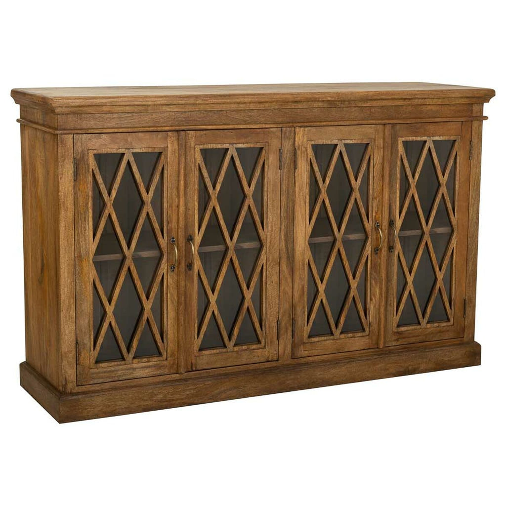 Aparador de madera y vidrio con 4 puertas, 170 cm