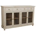 Aparador de madera y vidrio en blanco, estilo artesanal, 160 cm